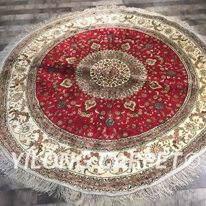 6.5x6.5ft Round Hand Knotted Silk Carpet Circular Red Circle Area Rug W110C
