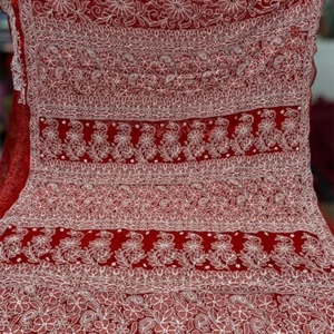 Crimson Red Chikankari Hand Embroidered Saree - Picture 1 of 1