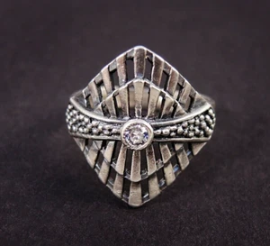 Anillo de plata esterlina rombo de declaración geométrica - anillo ancho despojado con anillo - Imagen 1 de 7