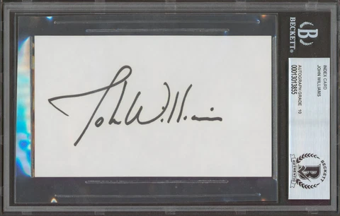 John WIlliams Star Wars Signed 3x5 Index Card Auto Graded Gem 10! BAS Slabbed Cover