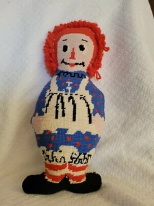 Hand Made Needlepoint Raggedy Ann w/ Yarn Hair 15" Tall 6" Across 2" Wide - Picture 1 of 5