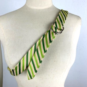 J Crew Silk Fabric Belt M L Green Pink Diagonal Stripes D Ring Slide Excellent - Picture 1 of 11