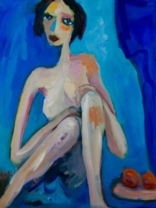 Pintura de arte de retrato original sobre lienzo estirado 20" x 16" - Imagen 1 de 5