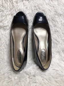 Alfani Step Flex Wedge Peep Toe CammI-INK Leather Womens Shoes 7.5 M With Silver - Picture 1 of 4