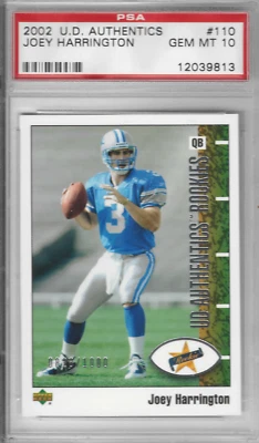 2002 Upper Deck Authentics Joey Harrington PSA 10 #110 Football Card Oregon - Image 1 of 2