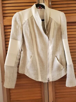 Minicucci Marcanio 夹克女式亚麻皮革西装外套奶油色加拿大制造 8 码 — 第 1/4 张图片