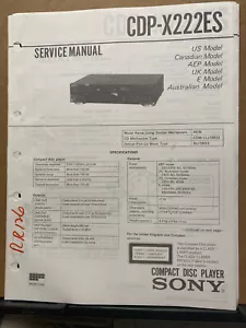 Sony Service Manual for the CDP-X222ES CD Players ~ Repair - Picture 1 of 1