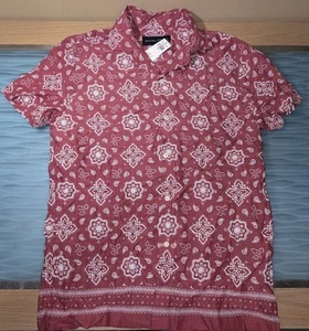 Camicia uomo Abercrombie & Fitch piccola rossa stampa bandana manica corta casual nuova con etichetta - Foto 1 di 4