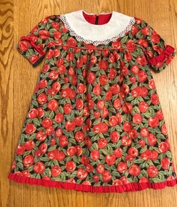 Vestido hecho a mano para niñas, estampado de manzana, vintage, otoño, 3 - 4T, enagua - Imagen 1 de 10