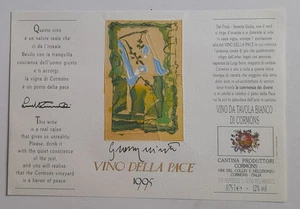 ETICHETTA VINO DELLA PACE 1995 pittore Alberto Gianquinto Venezia Jesolo - Picture 1 of 1