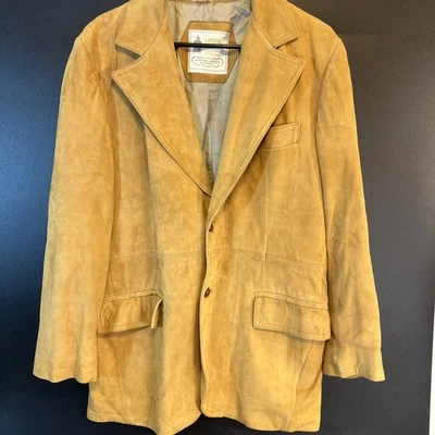 Vtg 60-70's London Fog Brown Suede Over Coat Sports Style Jacket Mens 42 Reg - Image 1 of 4