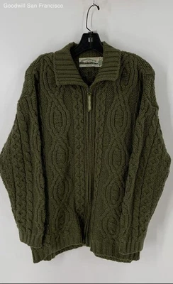 Aran Crafts Women's Green Zip Cardigan Wool Sweater Collar Size S Damage - Image 1 of 4