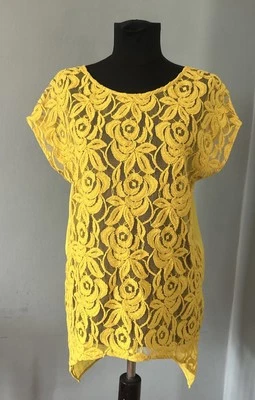 Zara Basic Yellow Lace Top Size M Short Sleeve - Image 1 of 4