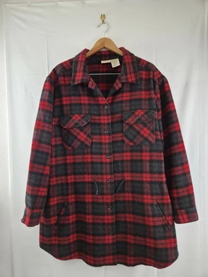 Auténtica camisa a cuadros roja/negra de mezcla de lana St. John's Bay para mujer talla 3X larga Foto 1 de 4