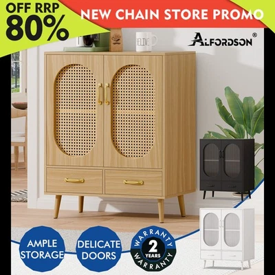 ALFORDSON Buffet Sideboard Storage Cabinet Rattan Fluted Doors Drawers Cupboard - image 1 of 4