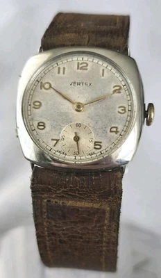 Rare Mens 1928 VERTEX 15 Jewels Sterling Silver Cushion Case Trench Watch Cal.59 - Image 1 of 4