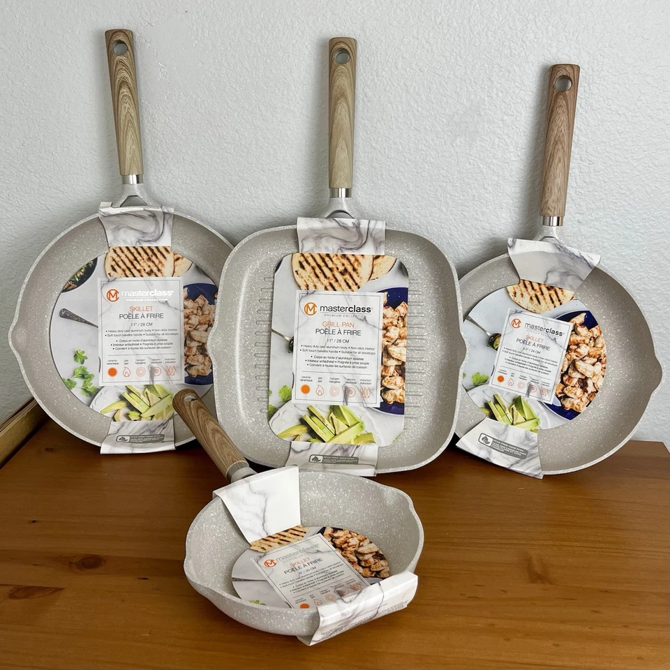 Masterclass Premium Utensilios de Cocina 8′′ 9.5′′ 11” Sartén 11” Parrilla Beige Moteado Juego/4 Foto 1 de 4
