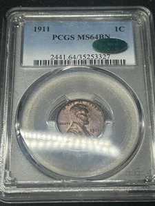 1911 P Lincoln Wheat Cent Penny PCGS MS64 BN CAC Approved Tough Date Original - Picture 1 of 5