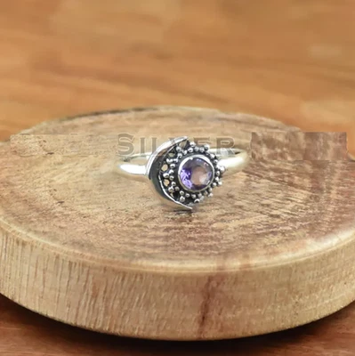 Amethyst Gemstone Ring Handmade 925 Sterling Silver Dainty  Ring All Size R351 - Image 1 of 4