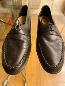 Italiano Negro Cuero Vestido Mocasines Zapatos Italia Hombres Talla 10D Excelente L.A,CA p/u - Imagen 1 de 5