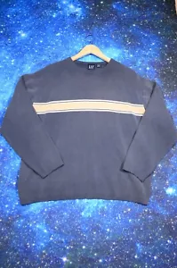 Vintage Gap Sweater Mens Large Blue Stripe Cotton Crewneck Pullover Sweatshirt - Picture 1 of 8