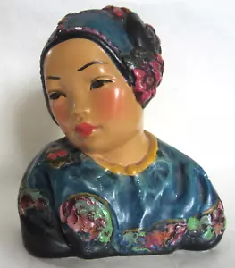 Vintage Esther Hunt asiatische polychrome Chalkware Büste Kirschblüte signiert & betitelt - Bild 1 von 21