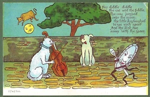 Hey Diddle Diddle, The Cat & The Fiddle. Nursery Rhyme Postcard c1905. - Picture 1 of 2