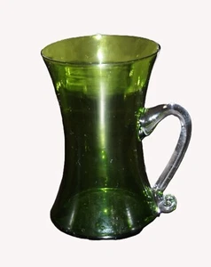 Vintage Enesco Green Glass Drinkware with Clear Glass Applied Handle Excellent ! - Picture 1 of 7