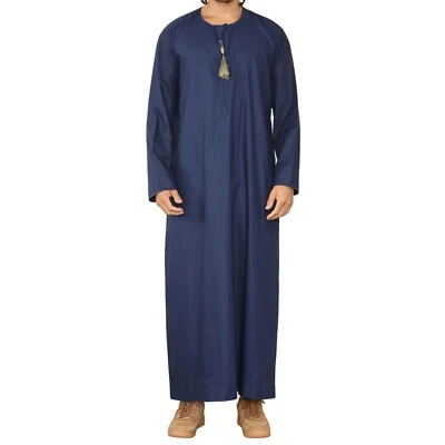 Hombre Azul Thobe Jubba Saudi Islámico Árabe Eid Emirati Caftán Borla Albornoz - Imagen 1 de 4