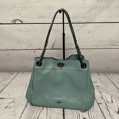 Coach Turnlock Edie Shoulder Bag Cloud Blue Pebbled Leather Chain - Image 1 of 4