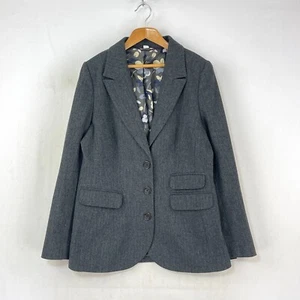 Boden Tweed Jacket Womens 12 Grey Herringbone Wool Smart Country Hacking Blazer - Picture 1 of 15