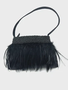 Vintage 80s La Regale Feathers and Beaded Small Handle Evening Purse Zipper READ - Picture 1 of 5