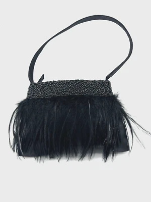 Винтажный 80-х La Regale перья и бисер маленькая ручка вечер сумочка молнии читать - Изображение 1 из 4