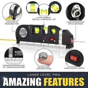 Laser Level Cross Line Leveling Tool With Spirit Level Measure Tool Tape DIY UK - Picture 1 of 3