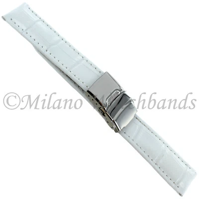 Banda de cierre de botón de cuero genuino grano de cocodrilo blanco Milano de 18 mm 3084 Foto 1 de 4