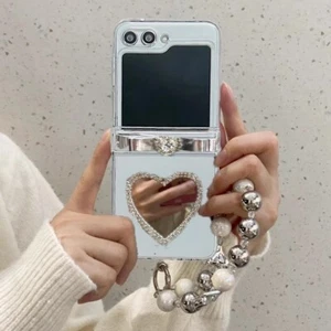 For Samsung Galaxy Z Flip6/5/4/ 3 5G Diamond Bow Tie Bead Bracelet Hinge Case - Picture 1 of 15