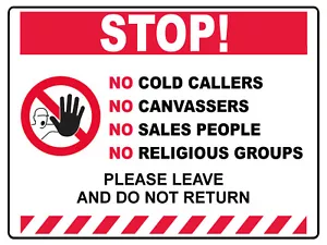 More details for 320 stop no cold callers metal aluminium plaque sign for house office front door