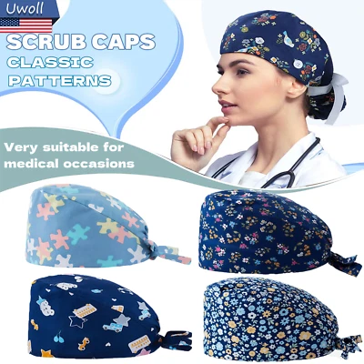 Doctor Nurse Cap Surgical Scrub Kitchen Cotton Hat with Sweatband Adjustable - Image 1 of 4