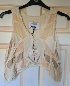 SALE/CLEAROUT NEW Zara S/S 23 Limited Edition Patchwork Waist Coat CreamTag £100 - Picture 1 of 9