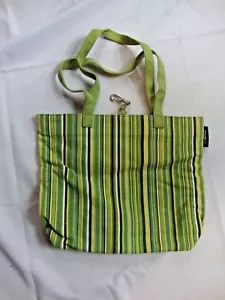 "Bolso de hombro de mano para mujer Eddie Bauer verde a rayas de lona M gancho mediano 12""" - Imagen 1 de 4