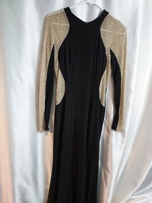 Vestido Xscape Illusion 4 Negro Jersey Cuentas Embellecido Manga Elástico Fiesta Foto 1 de 4