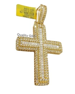REAL Diamond cross charm pendant 10k yellow gold 5 CT Diamond 10kt Men 2.5"  - Picture 1 of 10
