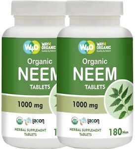 Organic Neem Tablets 1000mg 180 Counts(2 Packs) - Immune System Support