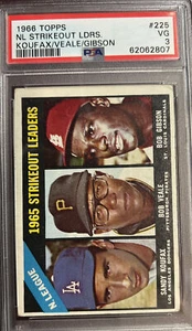 1966 Topps NL Strikeout Leaders Koufax Veale Gibson Card #225 PSA 3 Dodgers - Picture 1 of 2