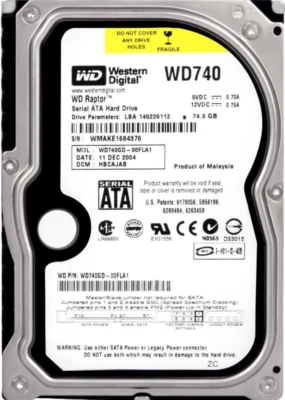 Hard Drive WD RAPTOR WD740GD-00FLA1 74.3GB 10000RPM 8MB CACHE SATA 3.5'' Inch - Image 1 of 3
