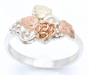 Black Hills Gold on Sterling Silver Rose Ring Size 4 - 11 - Picture 1 of 1