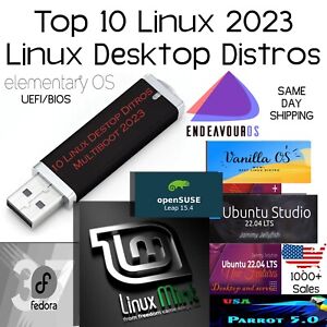 Linux 10 in 1 USB Installer UEFI/BIOS Best Value Ubuntu, Mint, Fedora, USA