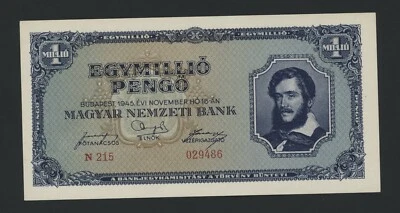 HUNGARY 1 MILLION  PENGO 1945 PICK # 122  UNC. - Image 1 of 2
