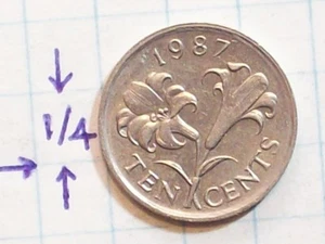 COIN BERMUDA 1987 TEN CENTS ELIZABETH COPPER NICKEL LILLY - Picture 1 of 2