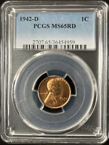 1942-D 1C RD Lincoln Wheat One Cent PCGS MS65RD 36454959 - Picture 1 of 2